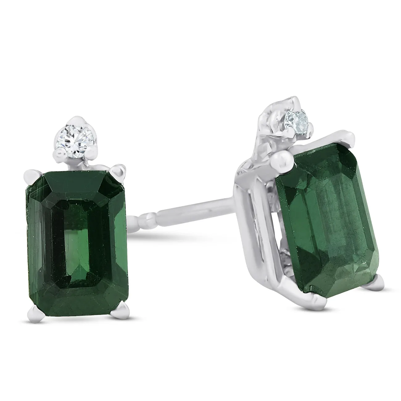 1 1/3ct Green Tourmaline Diamond Studs 14K White Gold