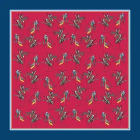 100% Silk Pocket Square in Red Birds Pattern