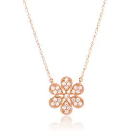 10ct Rose Gold Diamond Flower Pendant With 25 Brilliant Diamonds On 46cm Chain