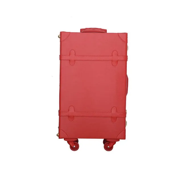 12 22Inches Retro Suitcase Box,Female Korea Fashion Red Bride Luggage Set,Vintage Pu Leather