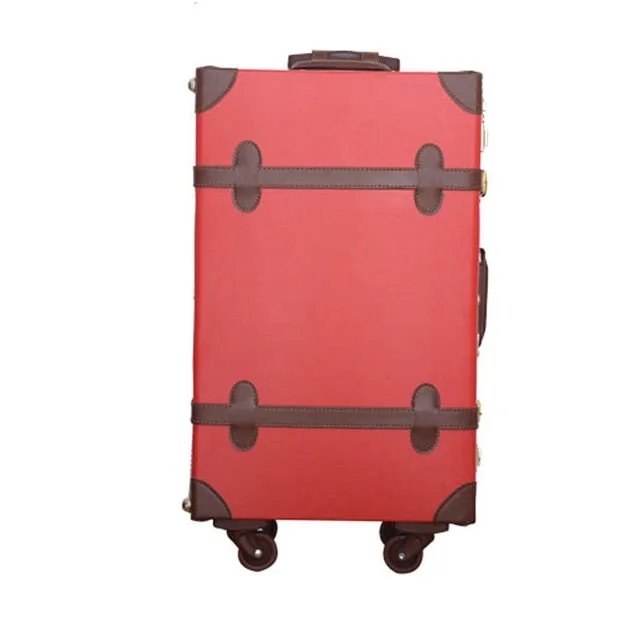 12 22Inches Retro Suitcase Box,Female Korea Fashion Red Bride Luggage Set,Vintage Pu Leather