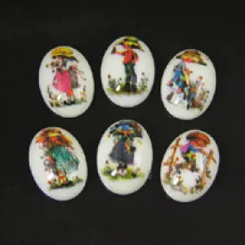 12x13mm Oval Flower Girl Cabochon, Vintage Holly Hobbie, set of 6