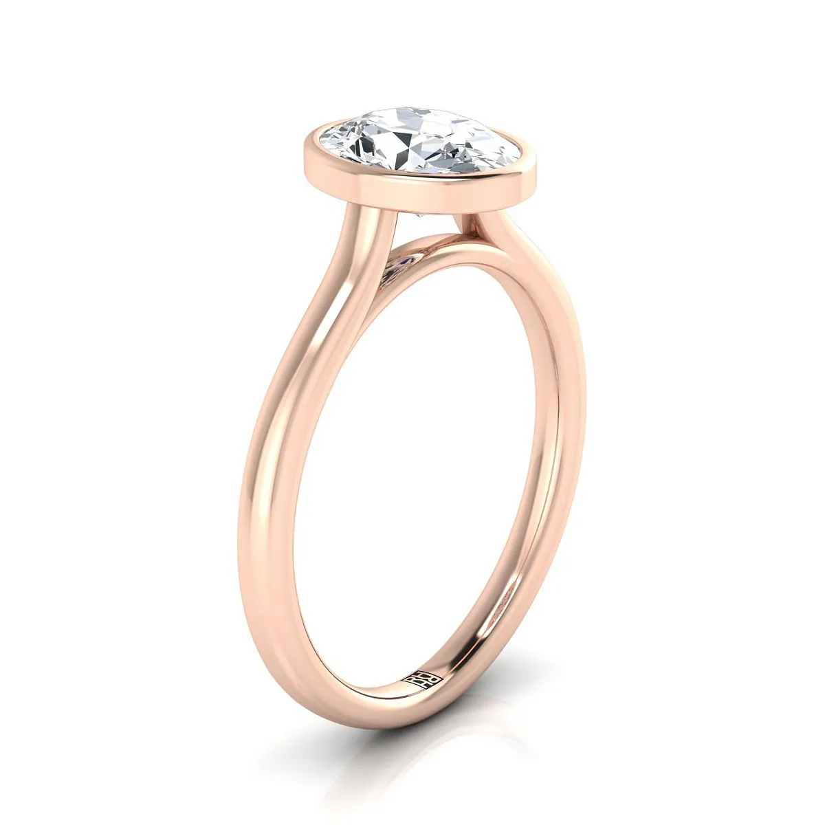 14K Rose Gold Oval Pink Sapphire Simple Bezel Solitaire Engagement Ring