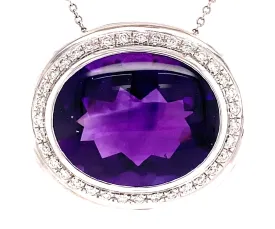 14k White Gold Amethyst and Diamond Pendant