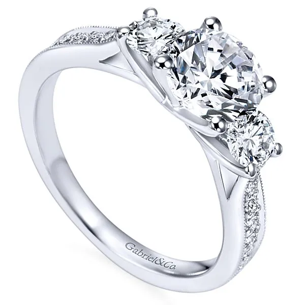 14k White Gold Three Stone Ring - ER6627W44JJ