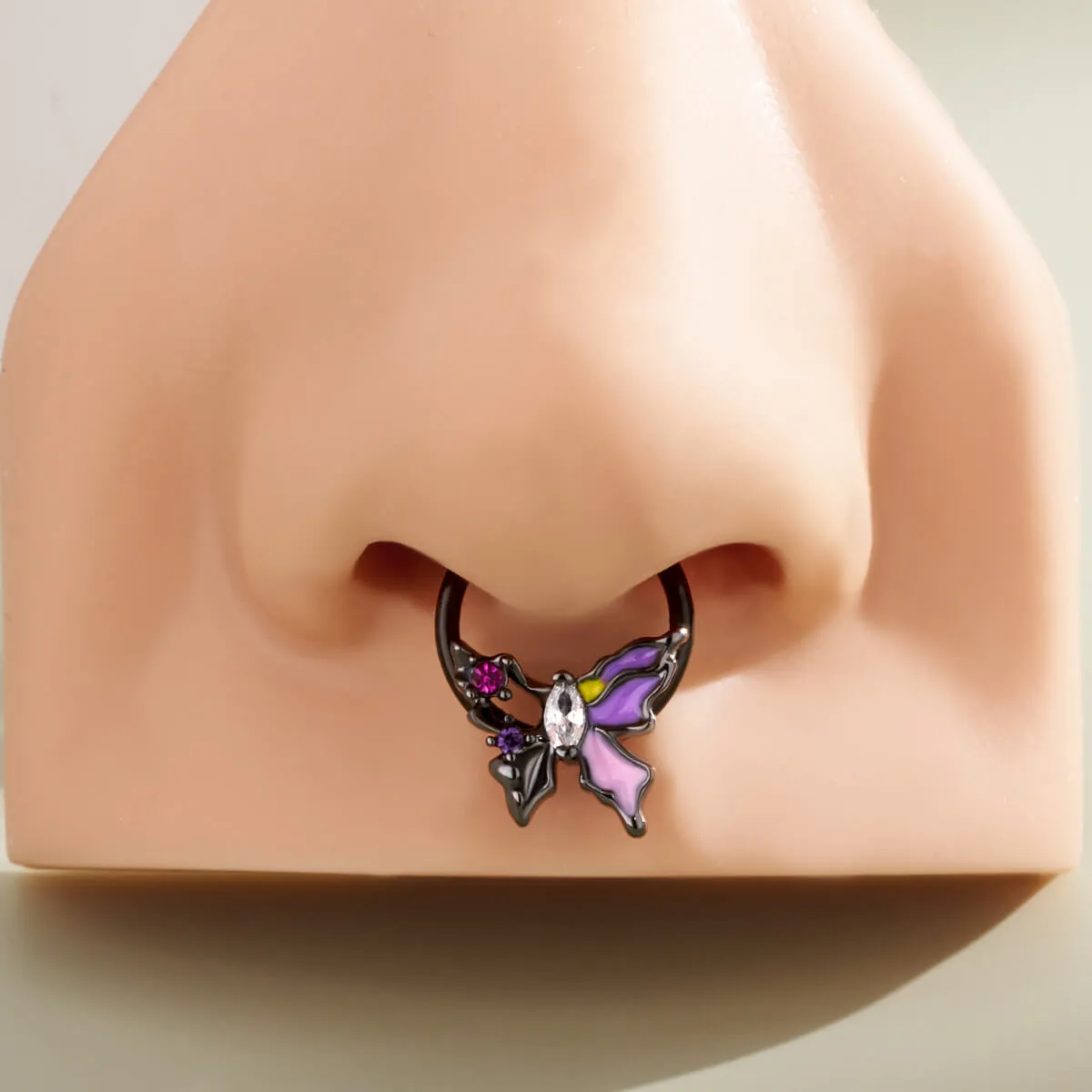 16G Purple Flamed Butterfly Hinged Segment Ring