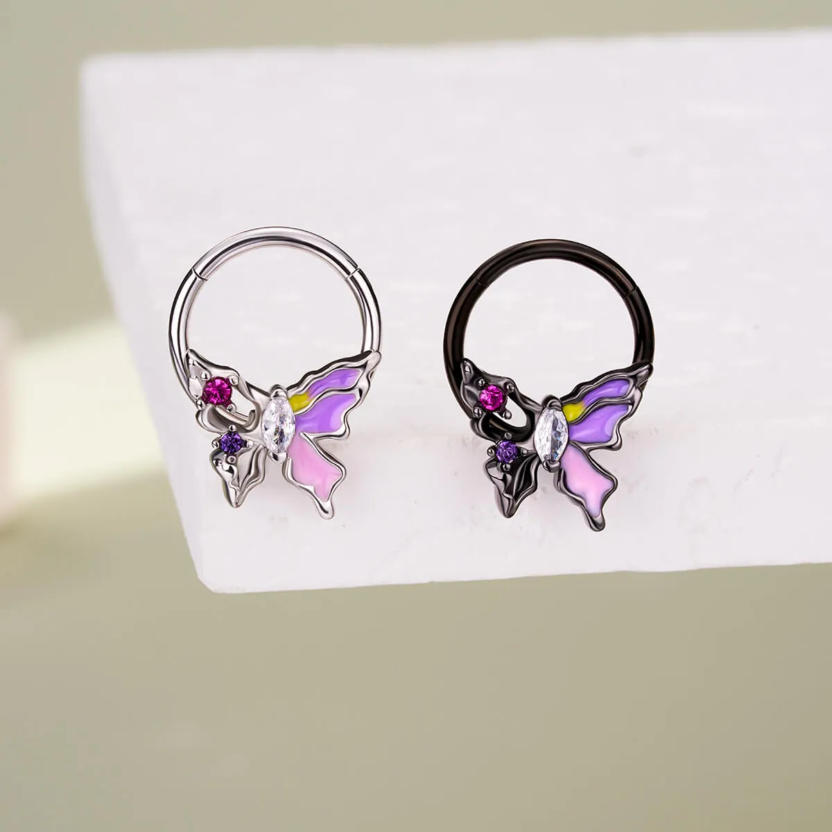 16G Purple Flamed Butterfly Hinged Segment Ring