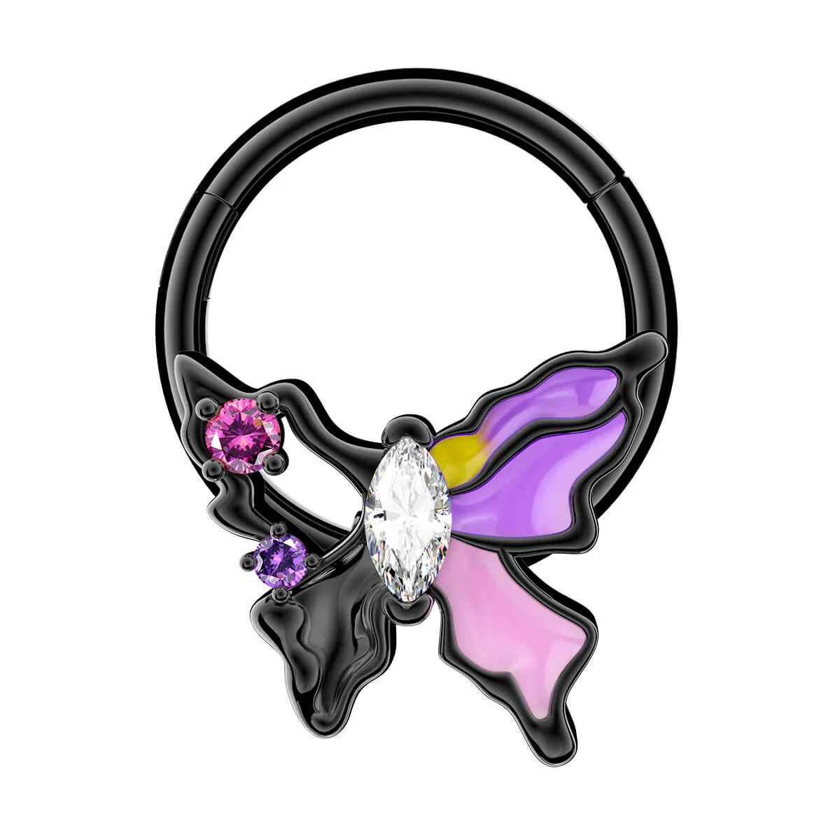 16G Purple Flamed Butterfly Hinged Segment Ring