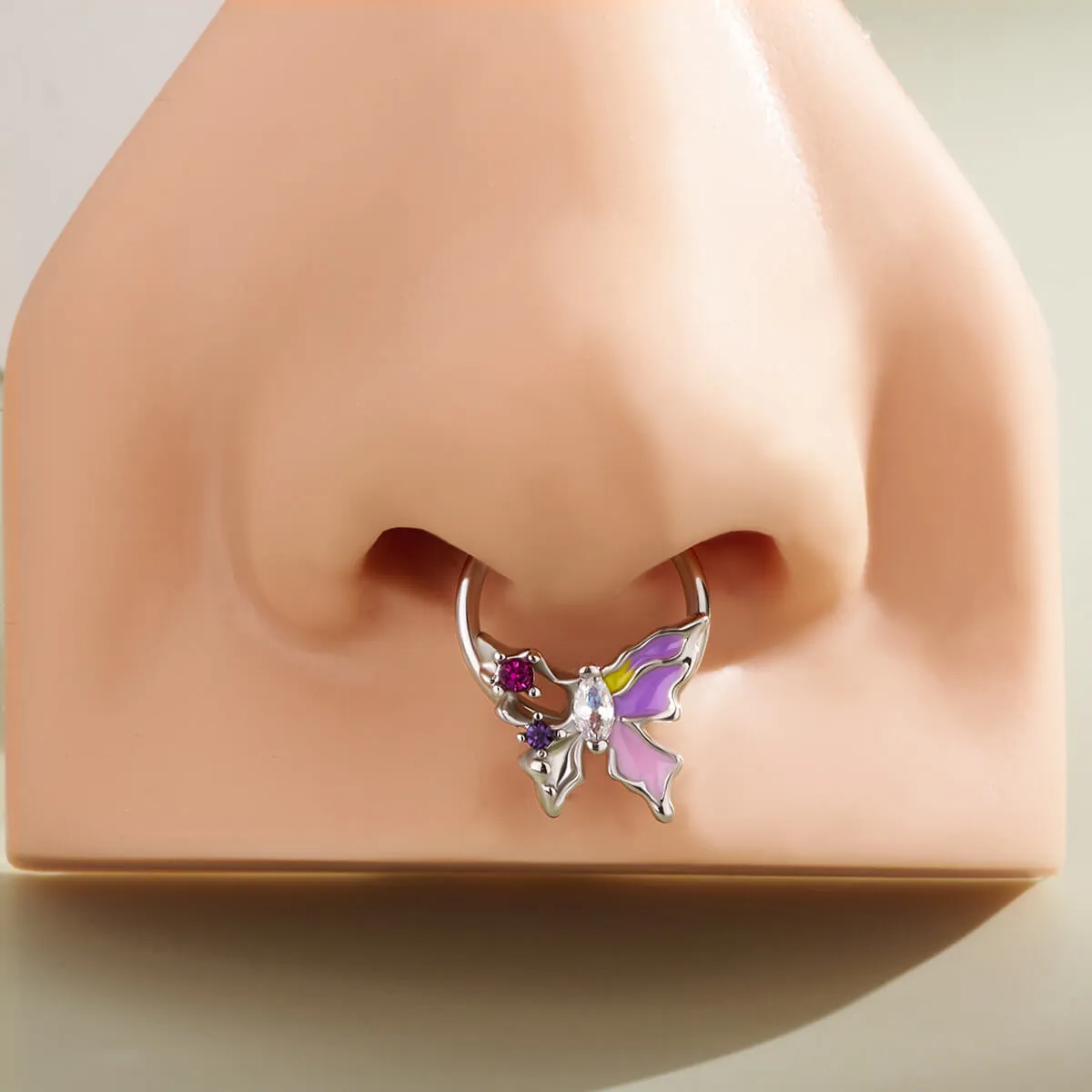 16G Purple Flamed Butterfly Hinged Segment Ring