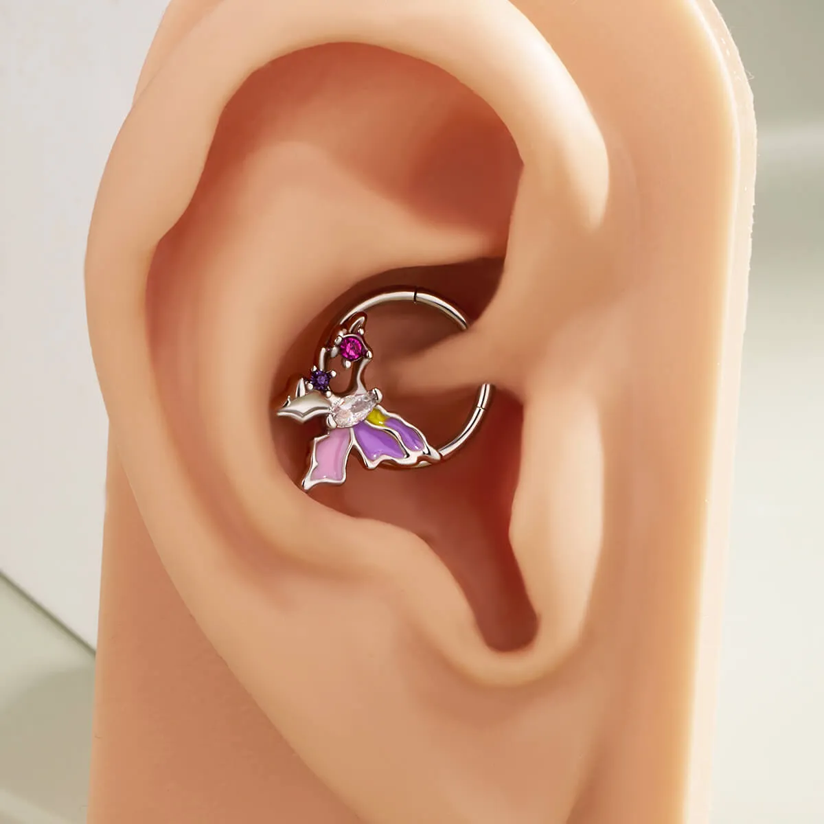 16G Purple Flamed Butterfly Hinged Segment Ring