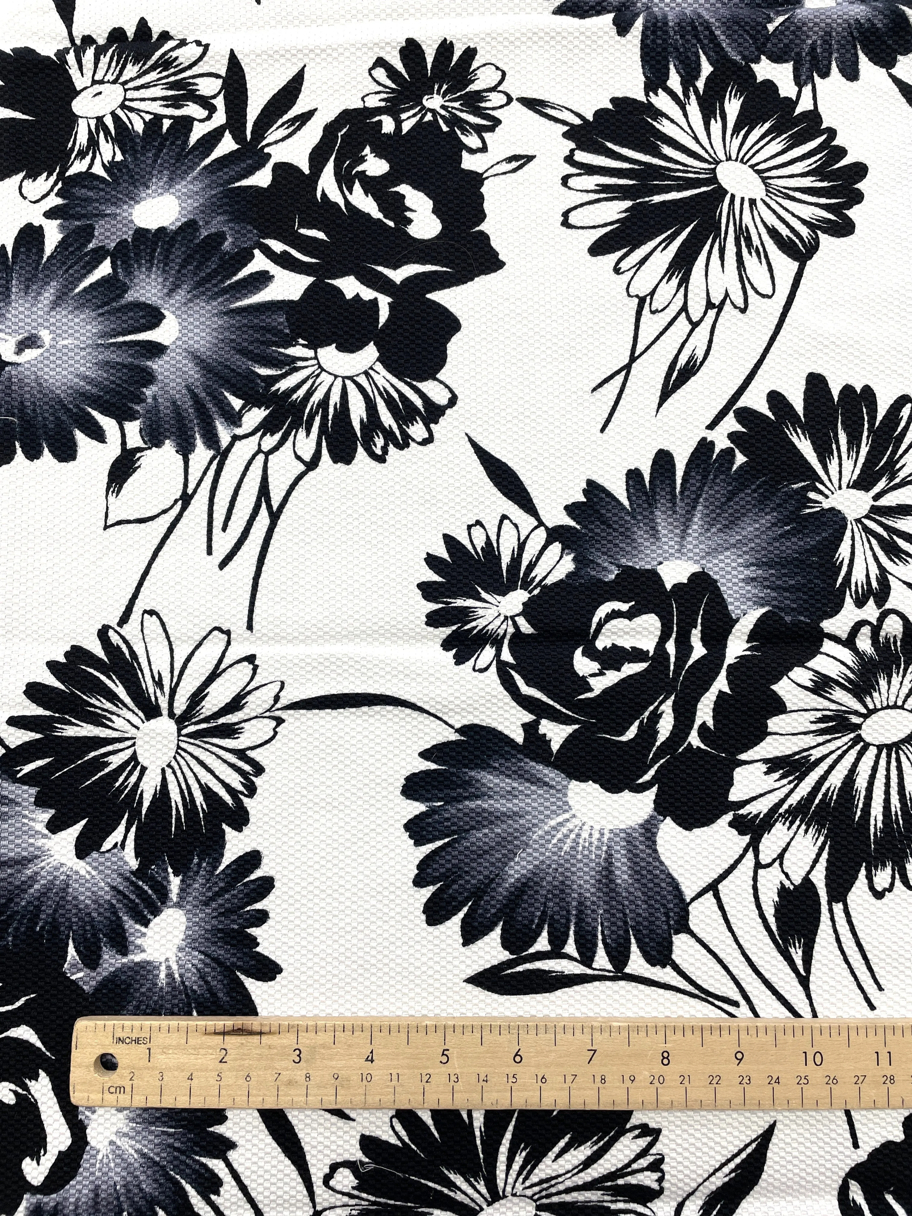 2 3/4 YD Cotton Vintage - White with Black and Gray Flowers