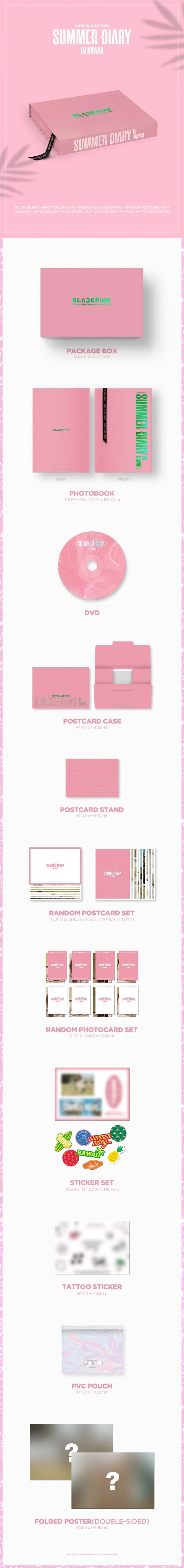 2019 BlackPink's Summer Diary In Hawaii Package Box 1p Poster On Pack 168p PhotoBook DVD 8p PostCard 2p PhotoCard 10p Sticker Pouch Message PhotoCard SET Tracking Kpop Sealed