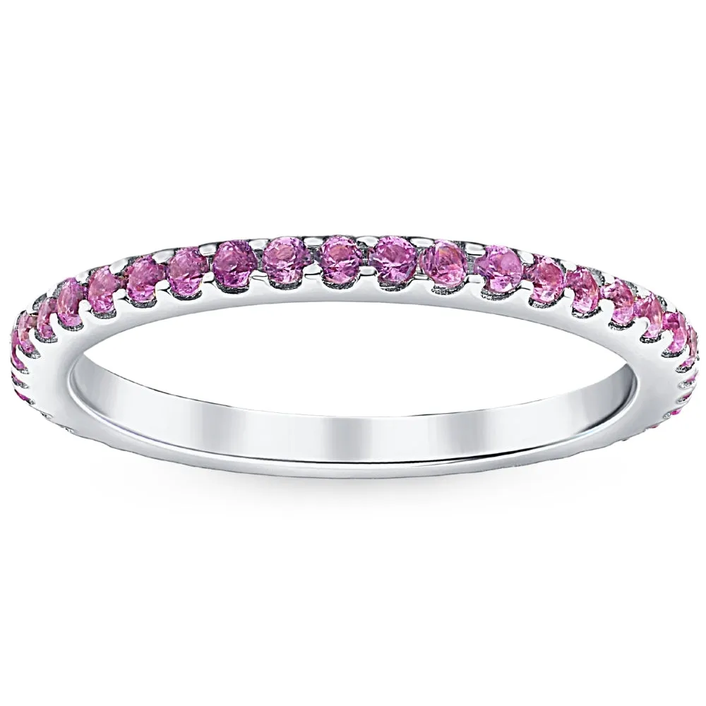 3/4Ct Genuine Pink Sapphire Eternity Ring Stackable Band 10k White Gold