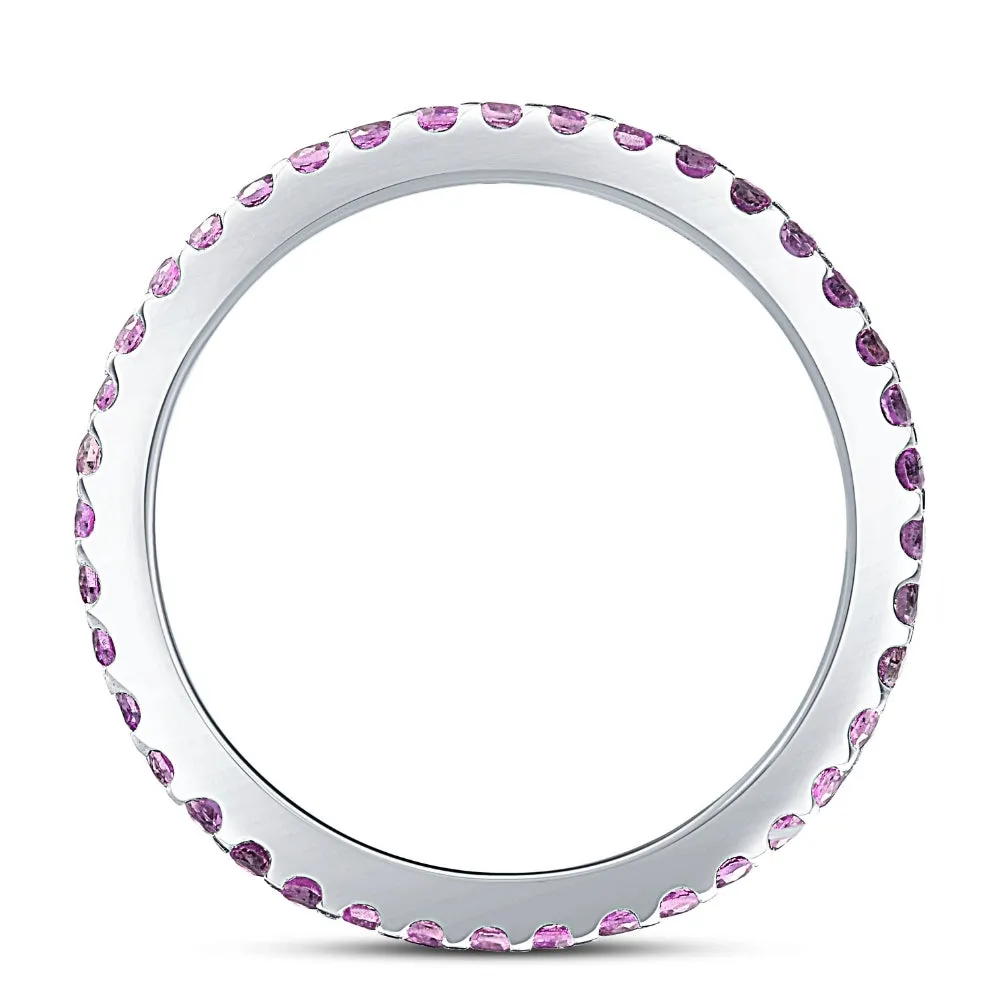 3/4Ct Genuine Pink Sapphire Eternity Ring Stackable Band 10k White Gold