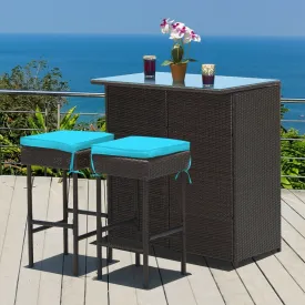 3pc Patio Rattan Bar Table Dining Set - Turquoise