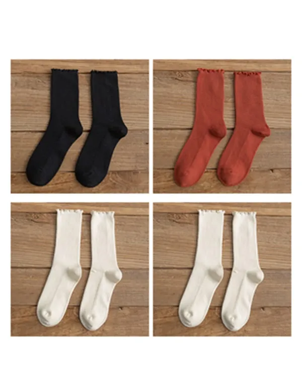 4 Pairs Sold Color Women's Tube Cotton Socks