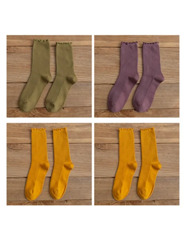 4 Pairs Sold Color Women's Tube Cotton Socks