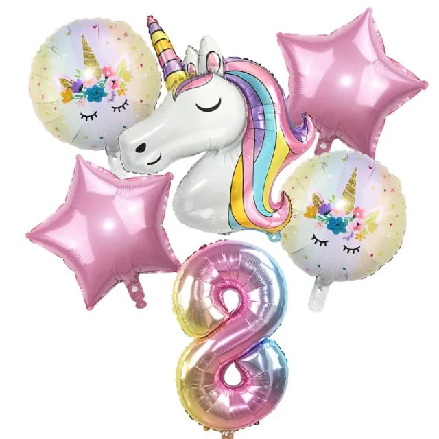 6pcs Rainbow Unicorn Balloon 32 inch