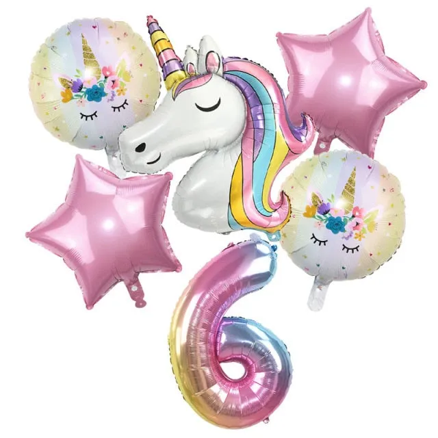 6pcs Rainbow Unicorn Balloon 32 inch