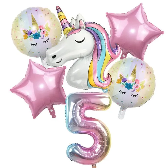 6pcs Rainbow Unicorn Balloon 32 inch