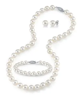 8.0-8.5mm Freshwater Pearl Necklace, Bracelet & Earrings