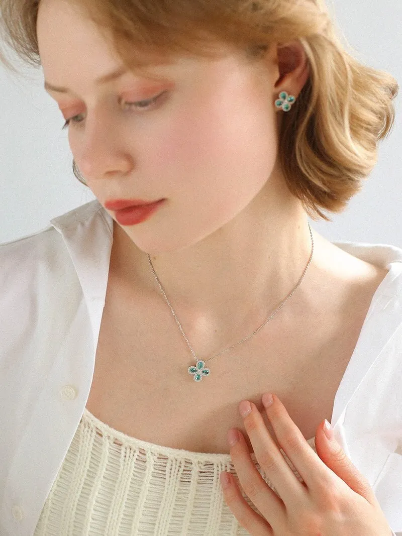 925 Sterling Silver Sky Blue Four-Leaf Clover Necklace