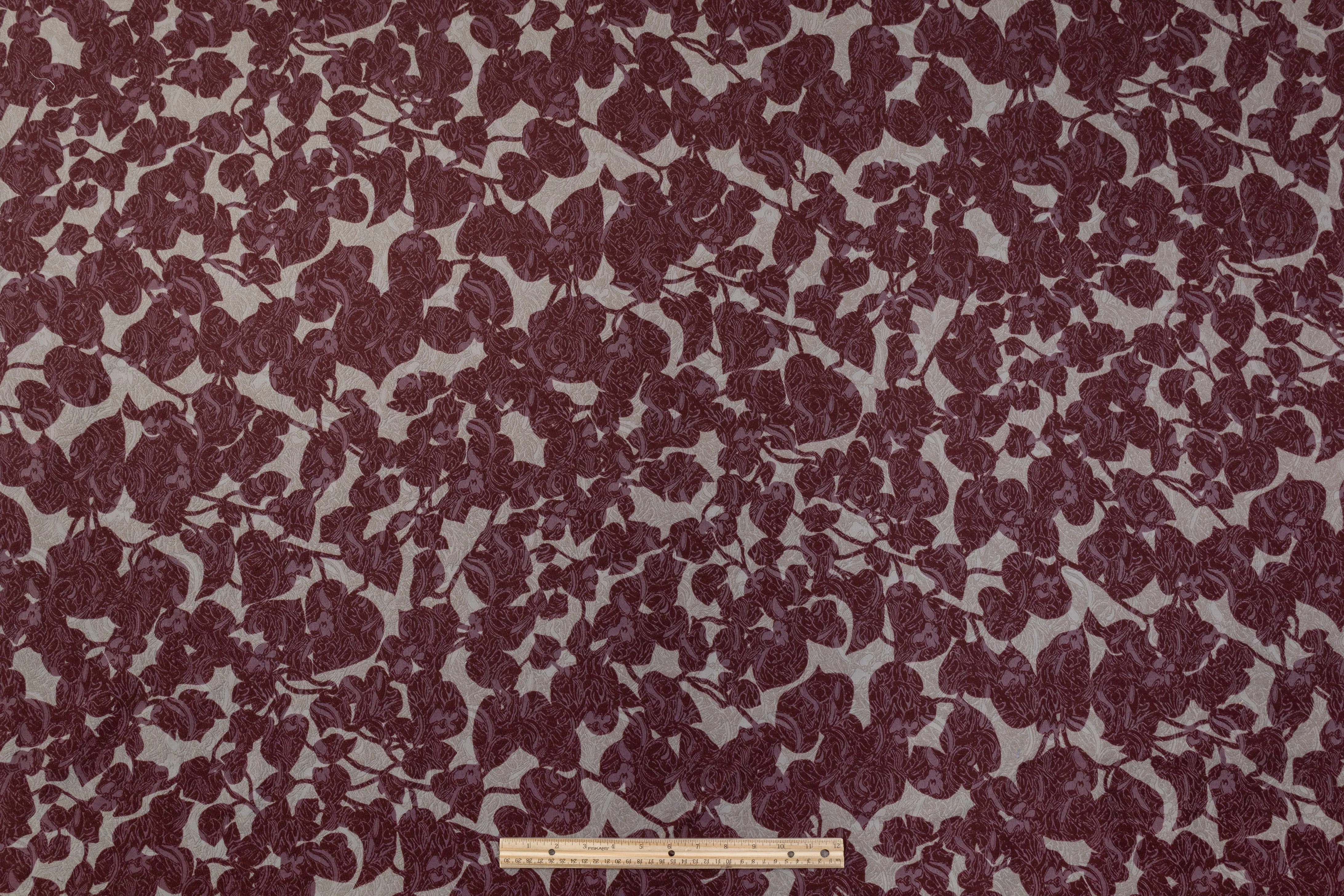 Abstract Italian Cotton Blend Brocade - Burgundy / Taupe