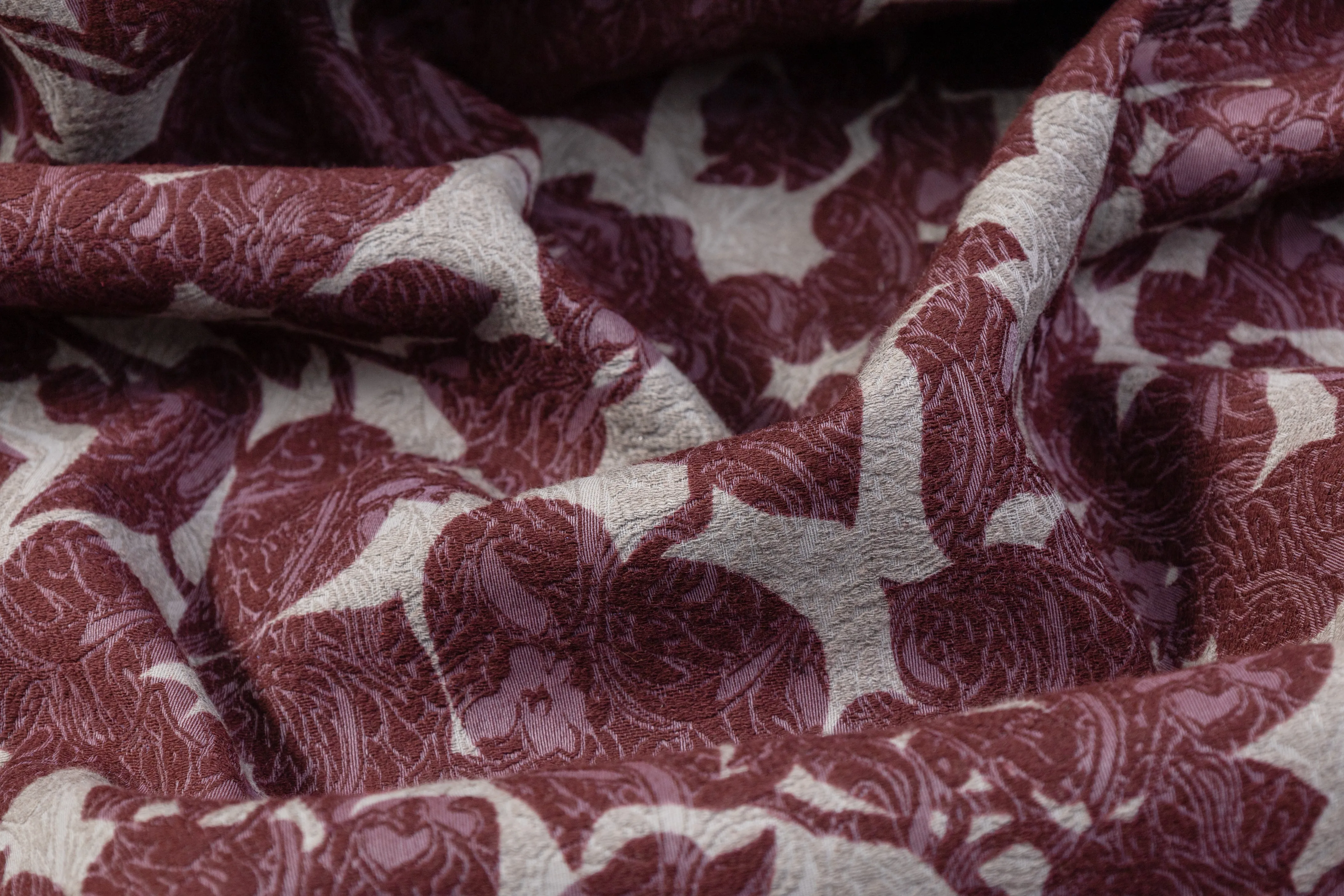 Abstract Italian Cotton Blend Brocade - Burgundy / Taupe