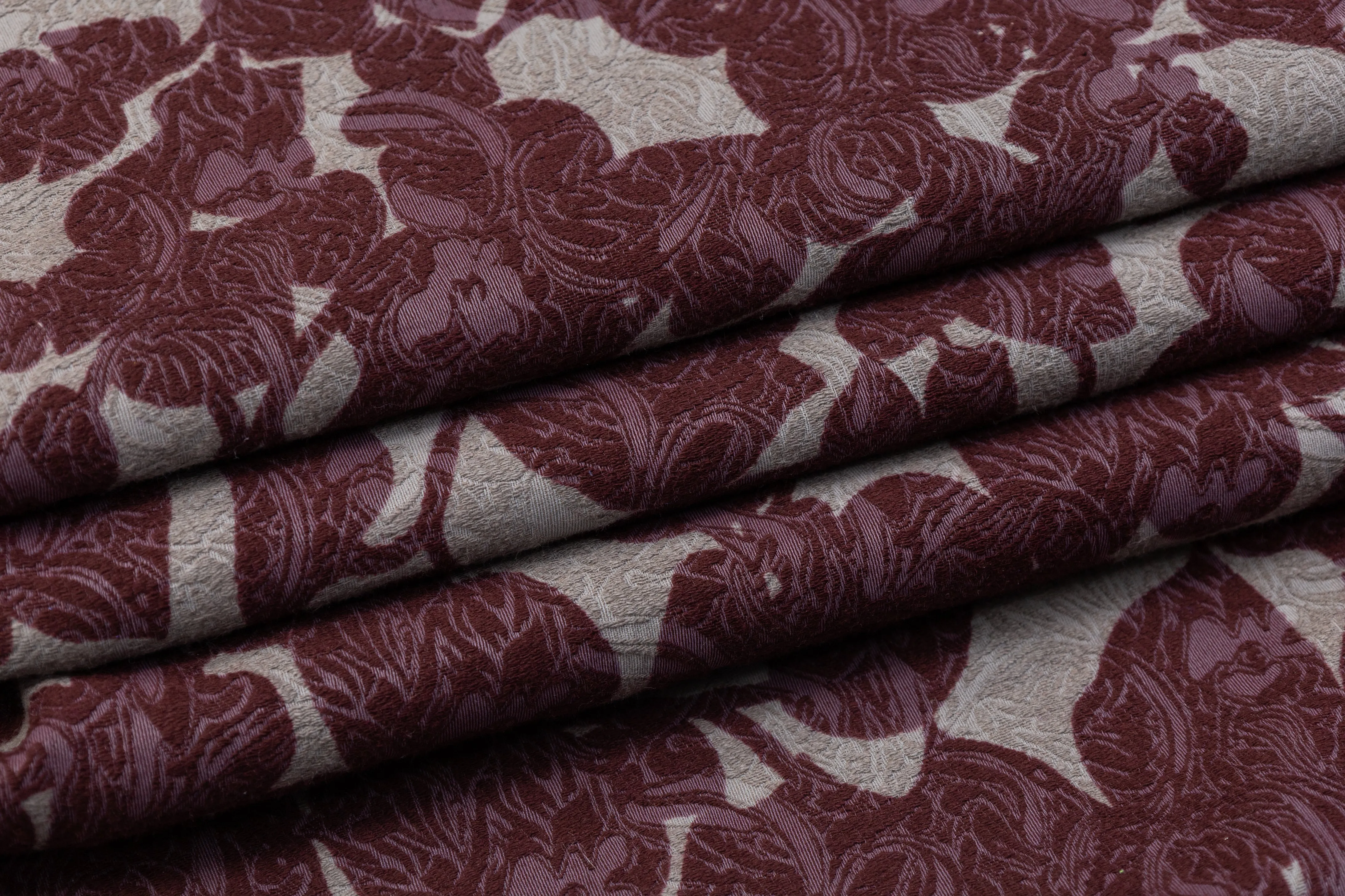 Abstract Italian Cotton Blend Brocade - Burgundy / Taupe