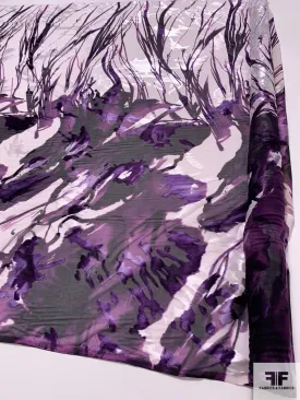 Abstract Large-Scale Floral Printed Burnout Silk Chiffon - Purple / Off-White