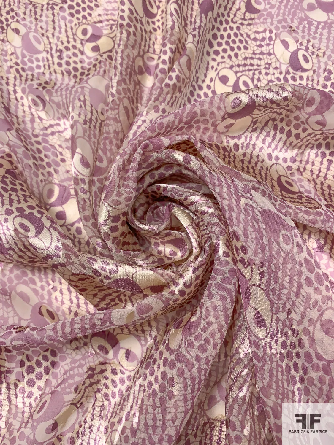 Abstract Printed Burnout Silk Blend Chiffon - Dusty Purple / Light Beige