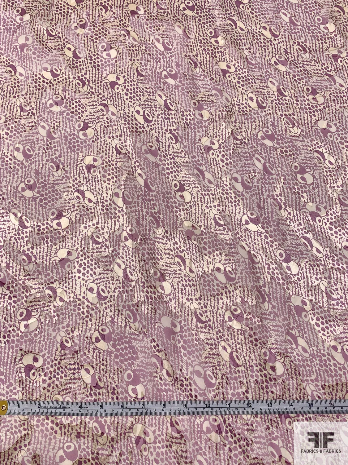 Abstract Printed Burnout Silk Blend Chiffon - Dusty Purple / Light Beige