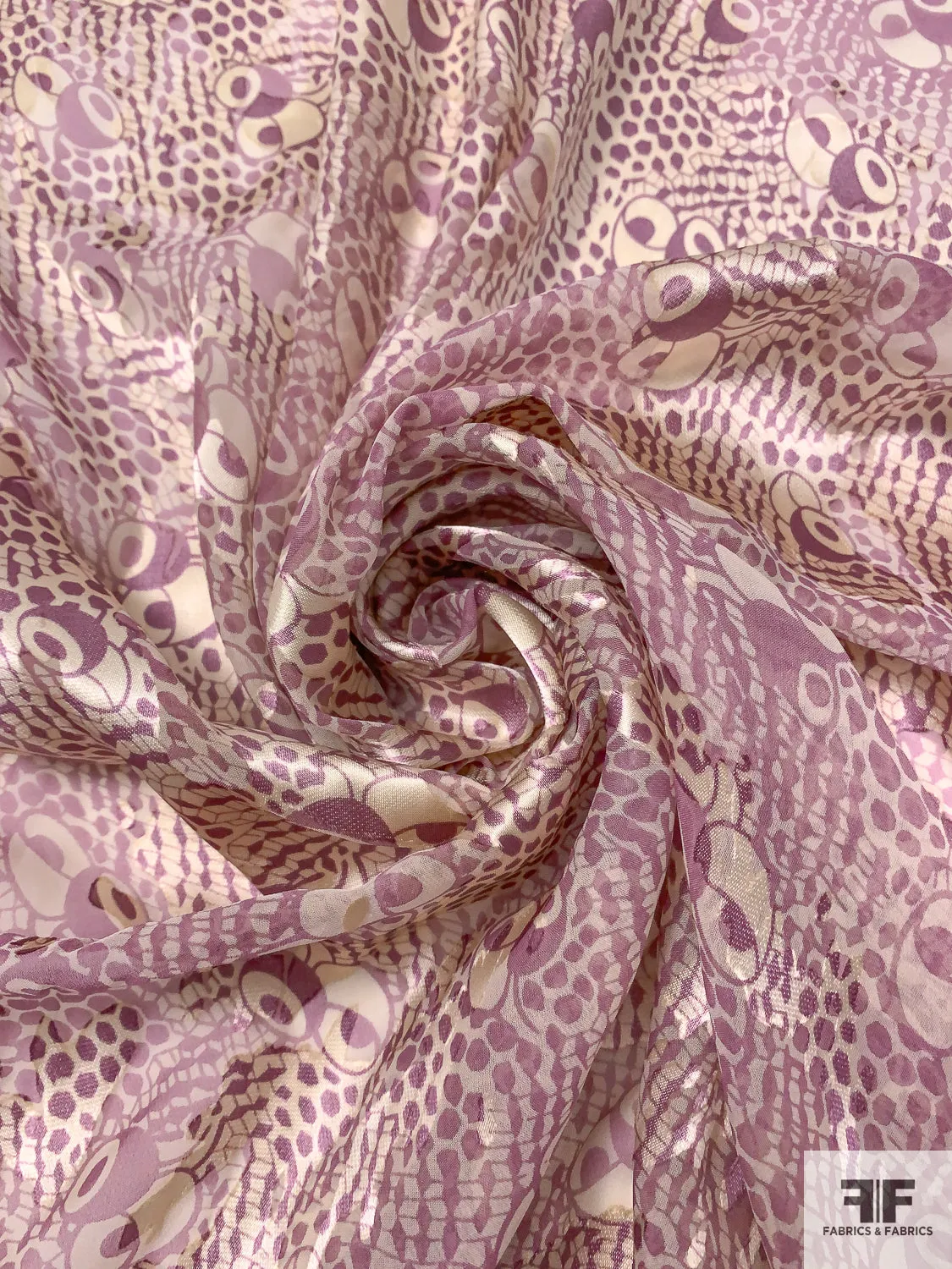 Abstract Printed Burnout Silk Blend Chiffon - Dusty Purple / Light Beige