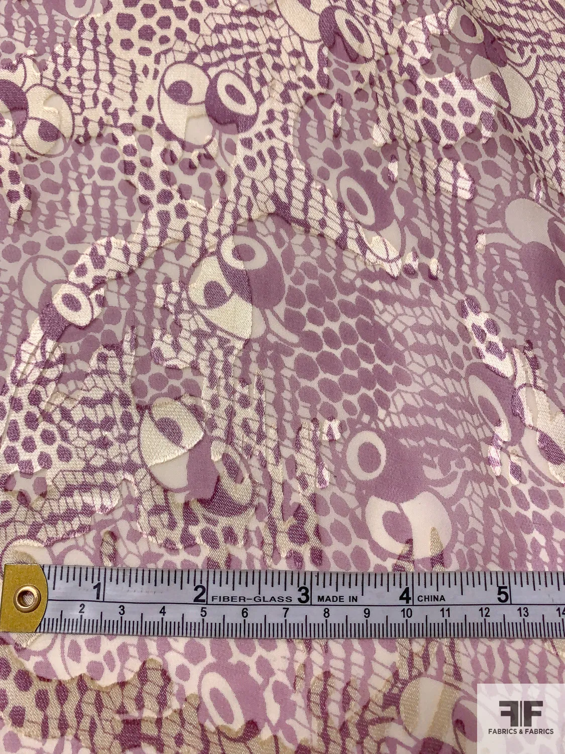 Abstract Printed Burnout Silk Blend Chiffon - Dusty Purple / Light Beige