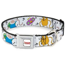 ADVENTURE TIME Title Logo Full Color White Seatbelt Buckle Collar - Adventure Time Finn and Jake Long Arms Dancing Pose White