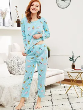 All Over Print Tee & Pants Pj Set