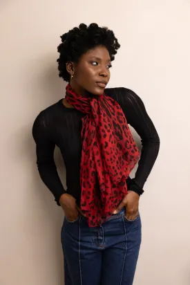 ANIMAL PRINT SILK SCARF (RED/BLACK)