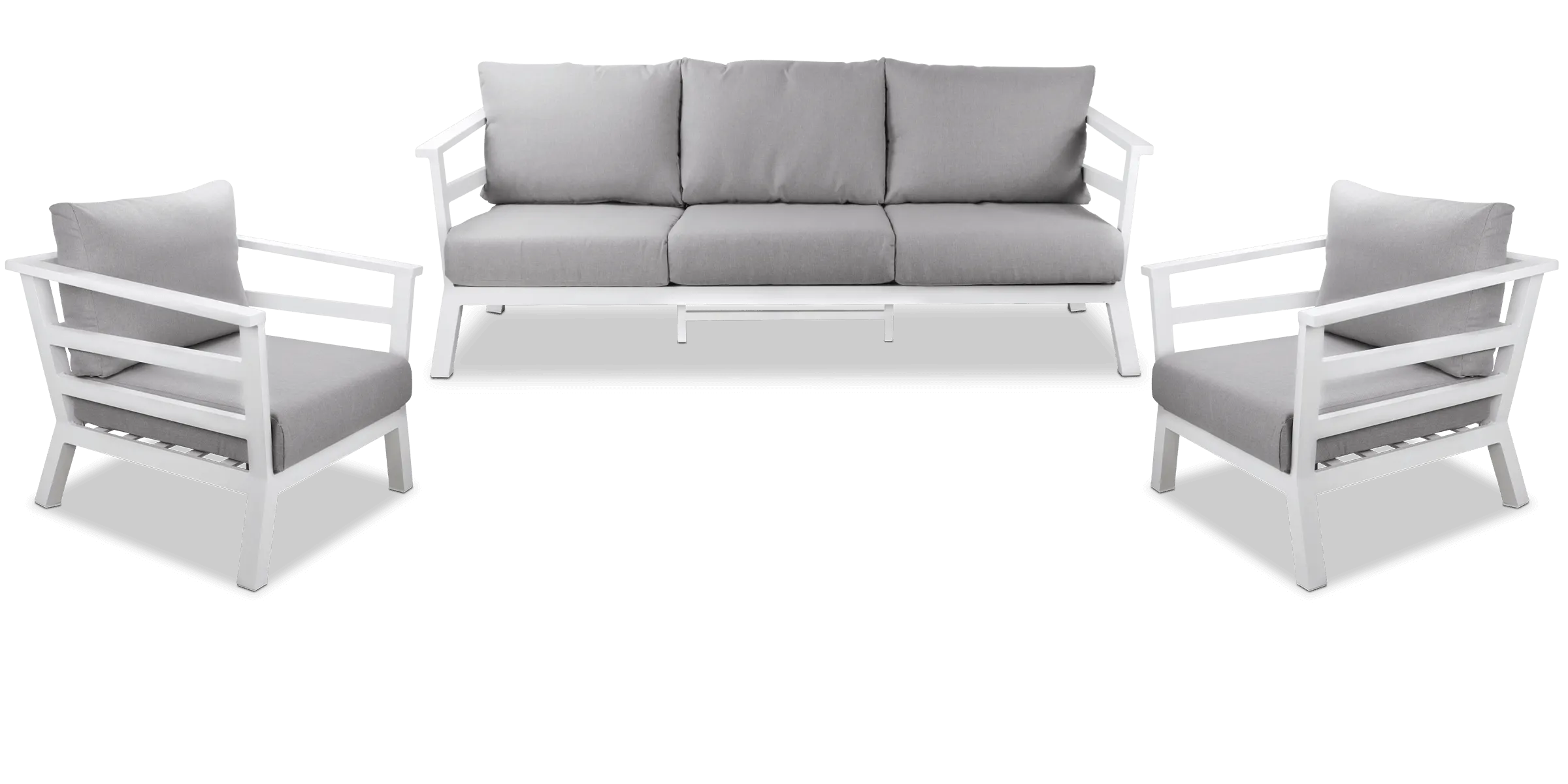 Aveiro 3 Seater with 2 x Armchairs in Arctic White with Stone Olefin Cushions