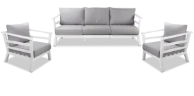 Aveiro 3 Seater with 2 x Armchairs in Arctic White with Stone Olefin Cushions