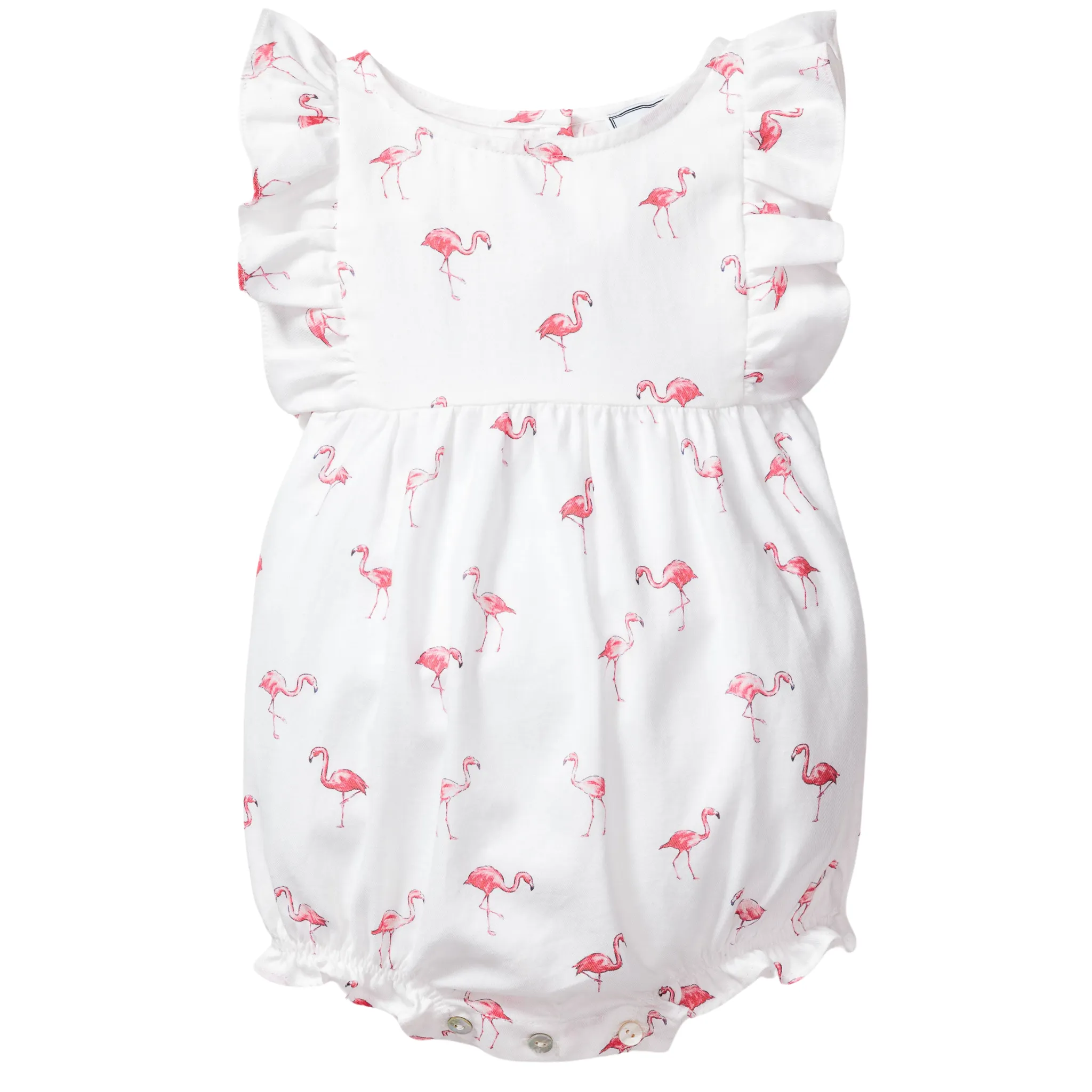 Baby's Twill Ruffled Romper in Flamingos