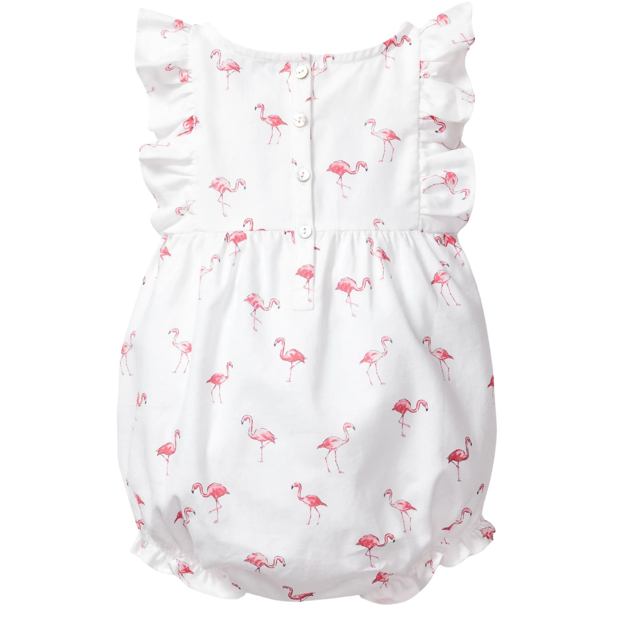 Baby's Twill Ruffled Romper in Flamingos