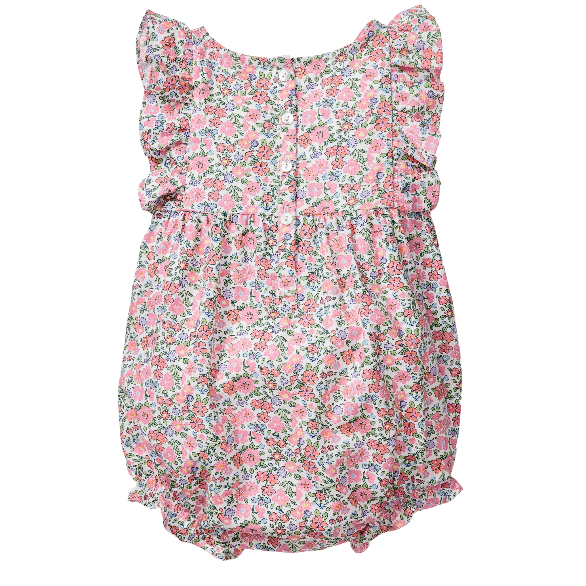 Baby's Twill Ruffled Romper in Fleurs de Rose