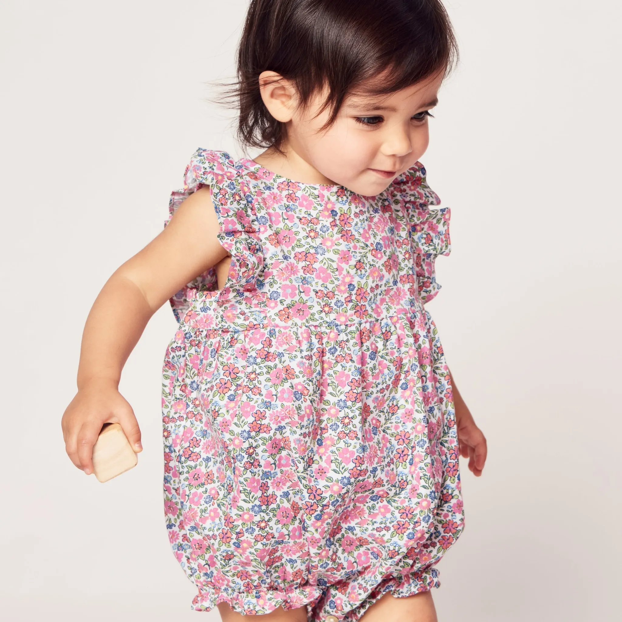 Baby's Twill Ruffled Romper in Fleurs de Rose