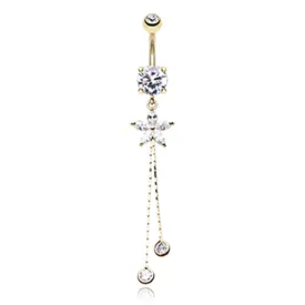 Bezelled Flower Chain Belly Dangle in Gold