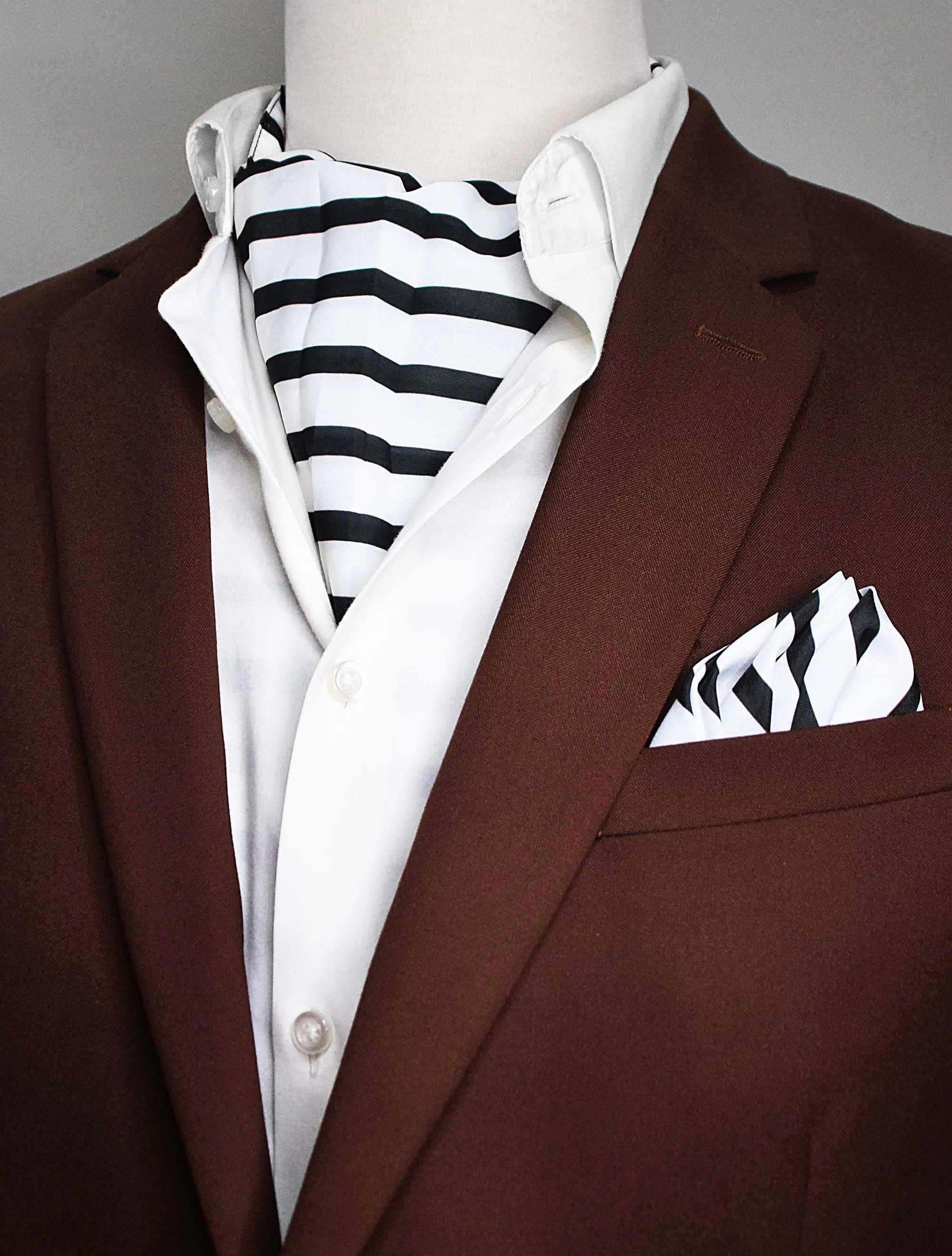 Black & White Stripes Silk Ascot & Pocket Square Set