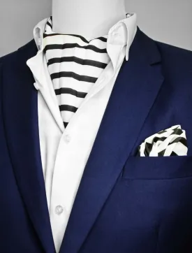 Black & White Stripes Silk Ascot & Pocket Square Set