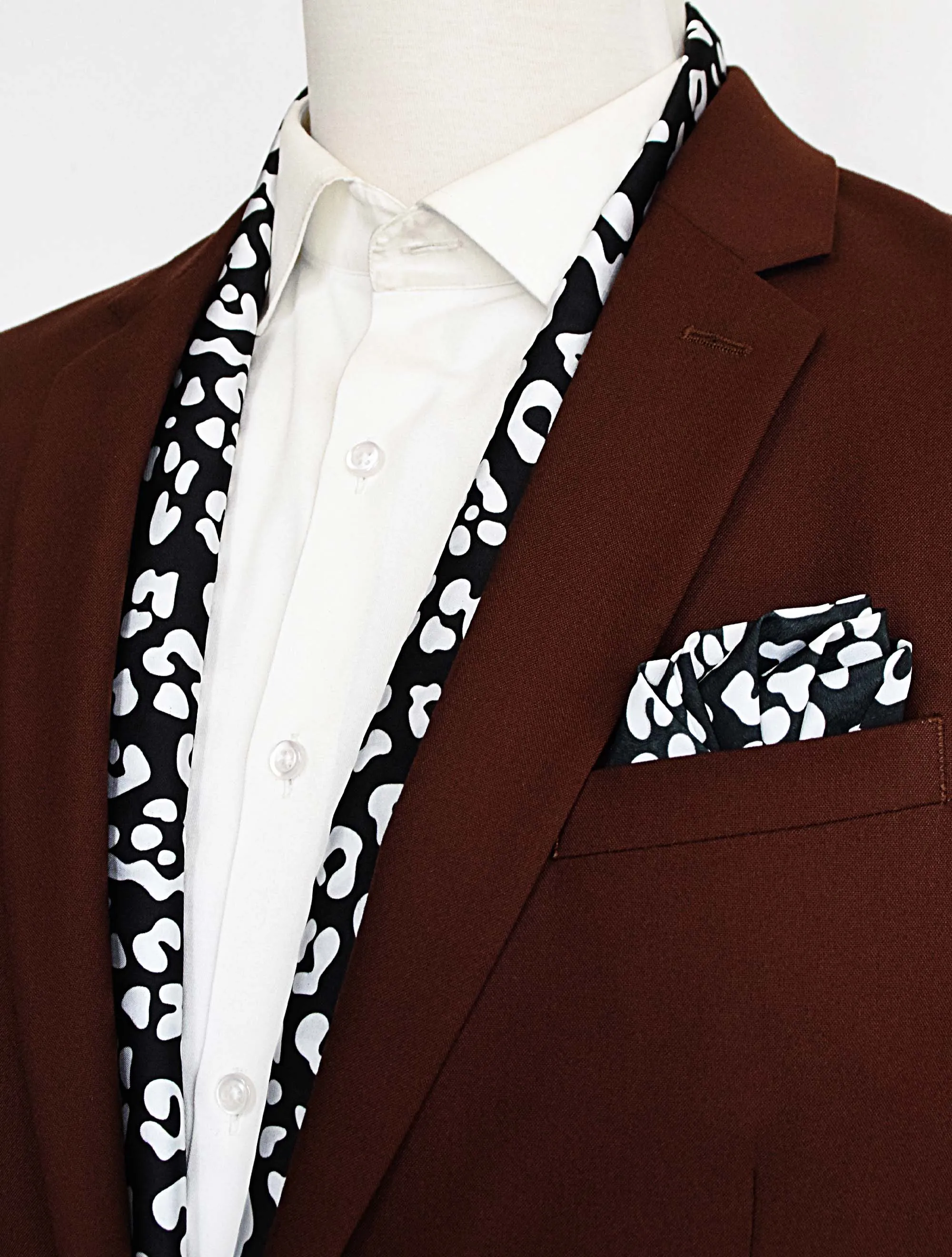 BLACK AND WHITE LEOPARD SILK Scarf And POCKET SQUARE Set