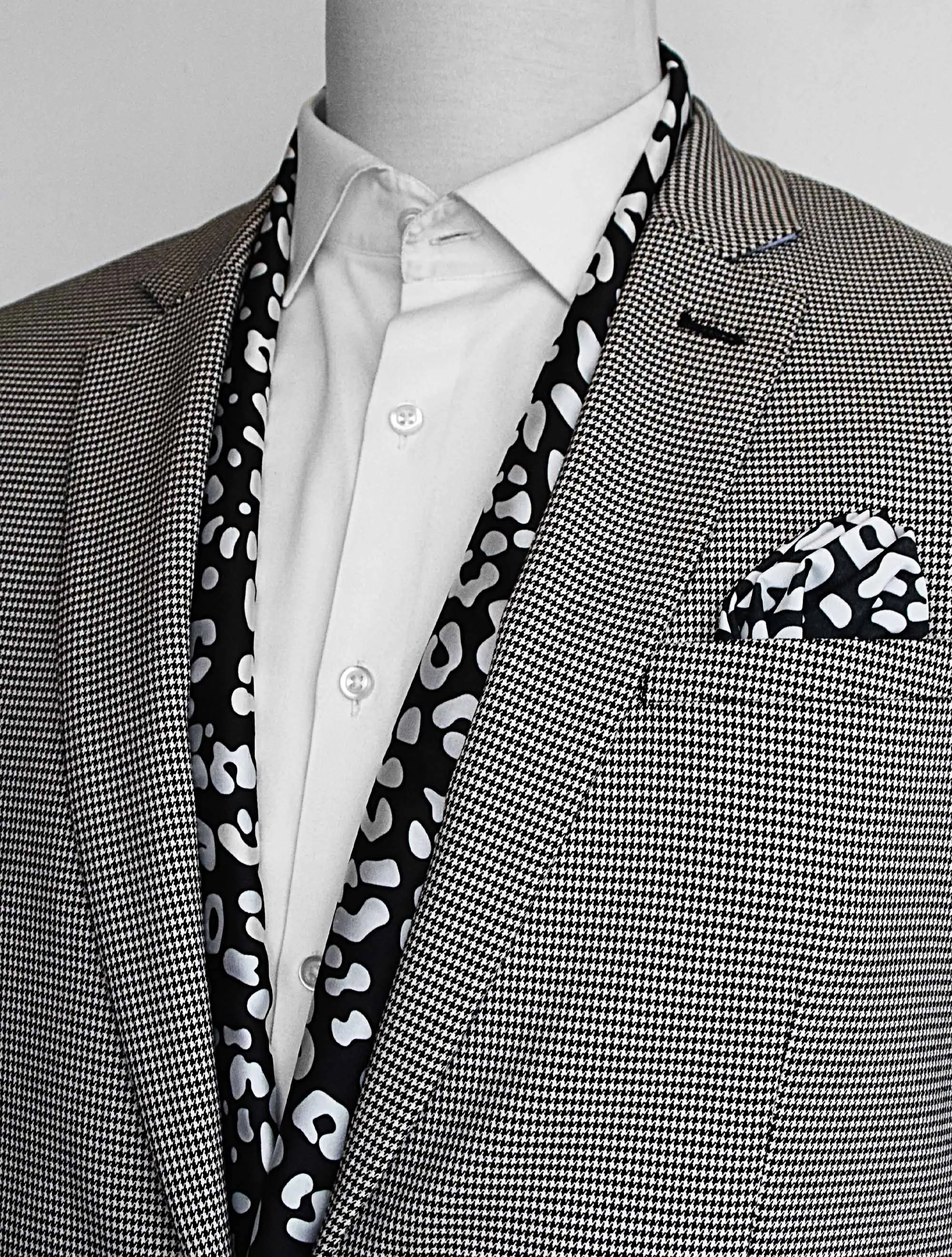 BLACK AND WHITE LEOPARD SILK Scarf And POCKET SQUARE Set