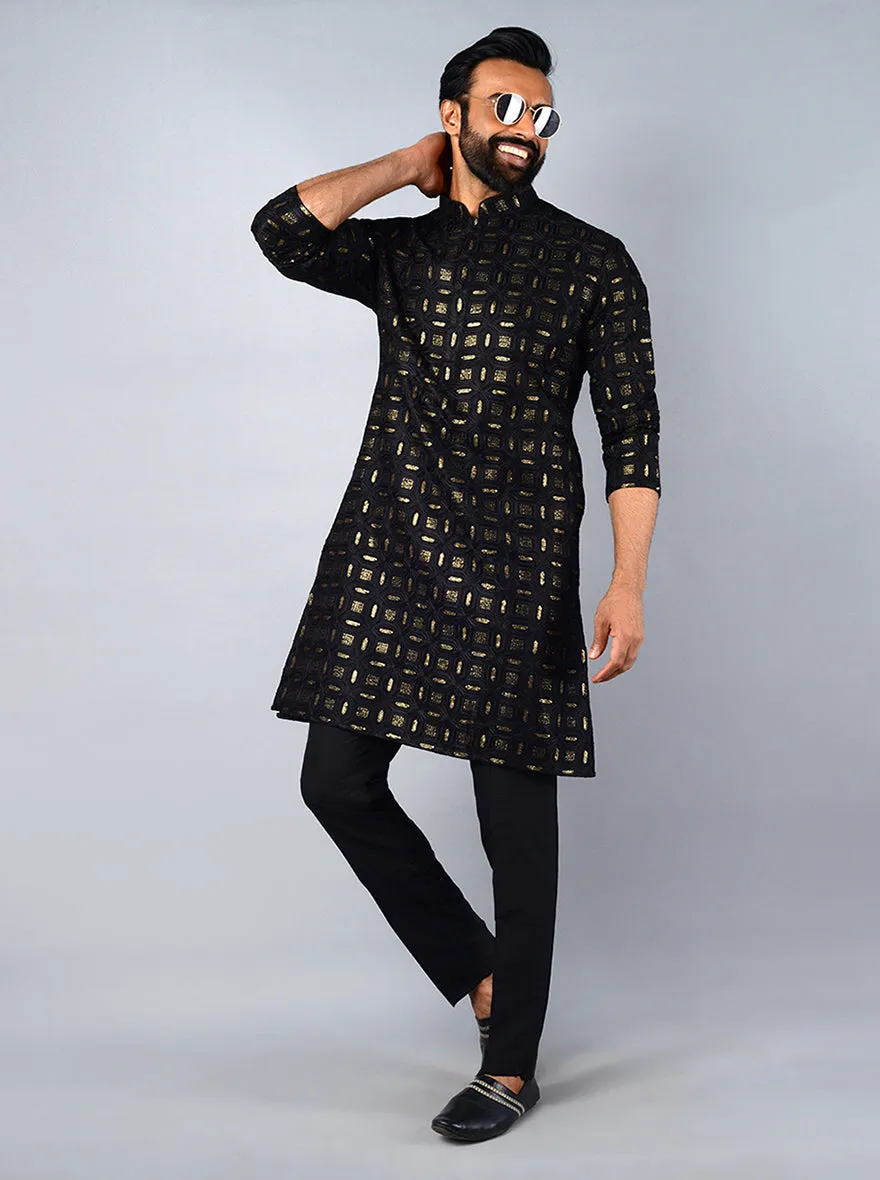 Black Embroidered Regular Fit Kurta Pajama | TULA