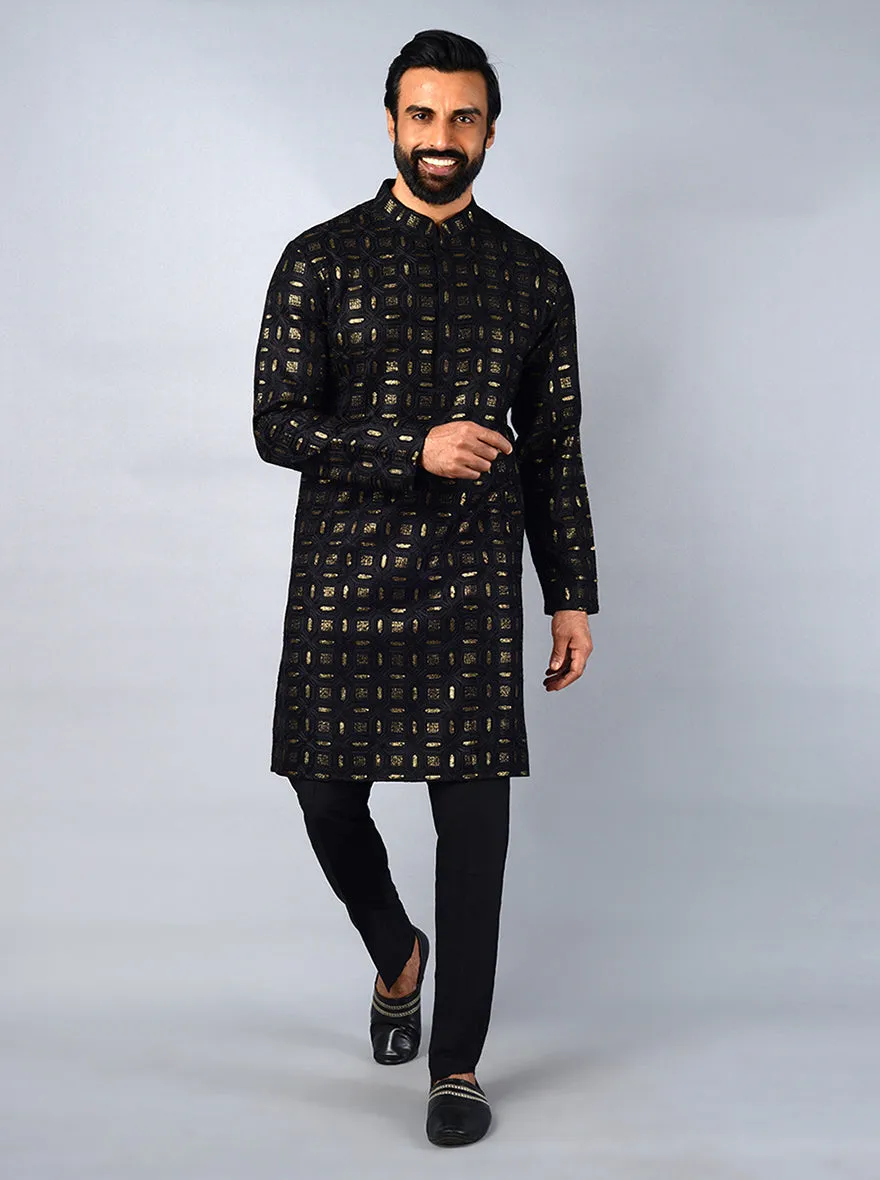 Black Embroidered Regular Fit Kurta Pajama | TULA